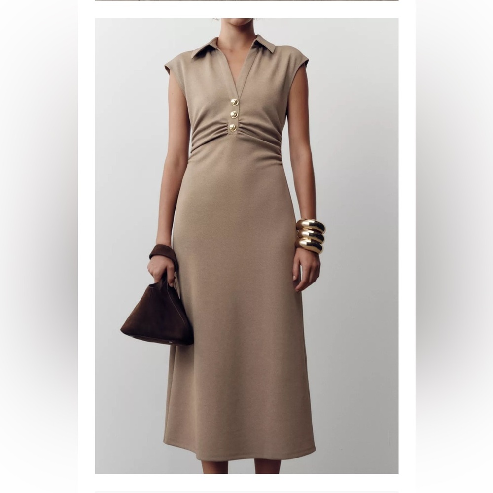 Zara Elegant Tan Midi Dress - Picture 6 of 11